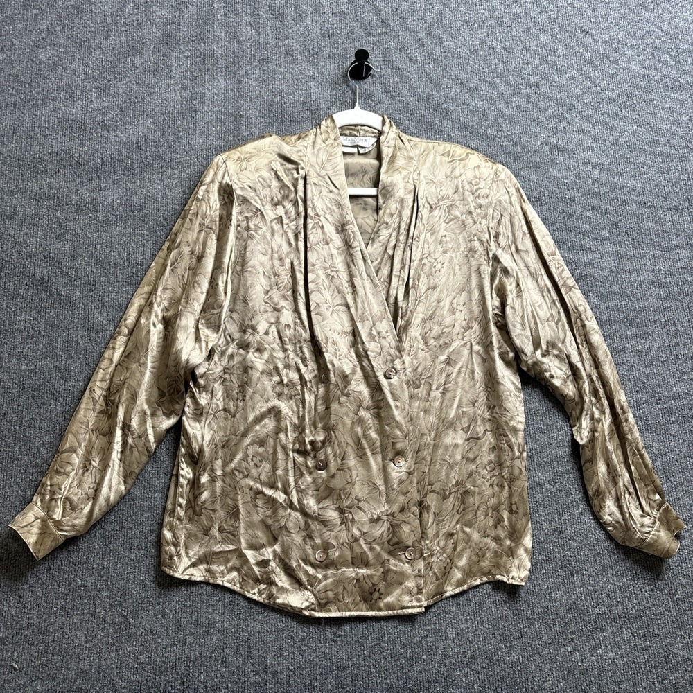 Vtg Max Mara Silk Blouse Women's Size 12 Floral 3/4 Sleeve Italy Double Breasted